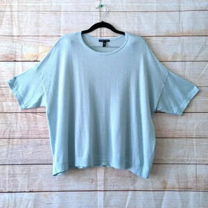 EILEEN FISHER  Size Medium Drop Shoulder Blouse Light Blue Stretchy Career Top.
